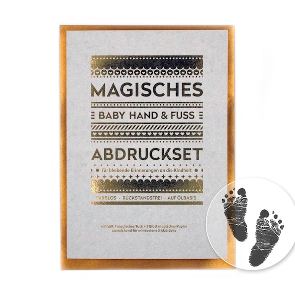 Baby Hand- und Fuß ABDRUCKSET - Inkless Touch: ohne Farbe, ohne Gips, direkt auf beschichtetem Papier (4 Bögen) - Format A5