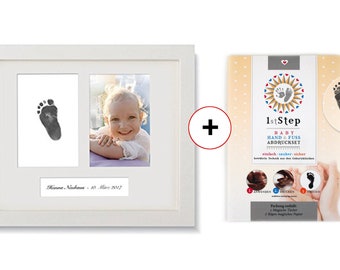 Babyhand- & Fuß Abdruckset Fotorahmen, Bilderrahmen MAGIC INKLESS TOUCH - ohne Farbe, ohne Gips - von"Baby's 1st Step"