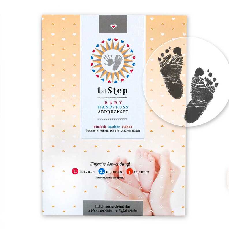 Magisches BABY Hand und Fuß ABDRUCKSET Inkless Touch: ohne Farbe, ohne Gips, direkt auf Spezial-Papier Bild 1