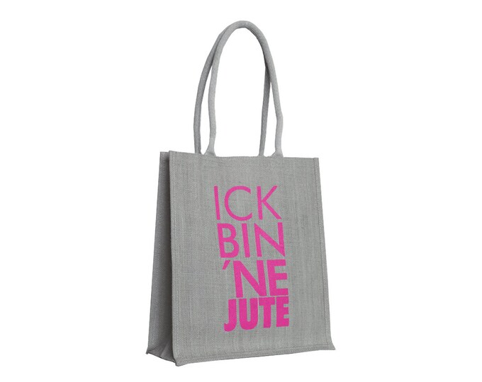 Jute bag "ick bin ne jute", Berlin souvenir made of 100% natural jute, colorfully printed