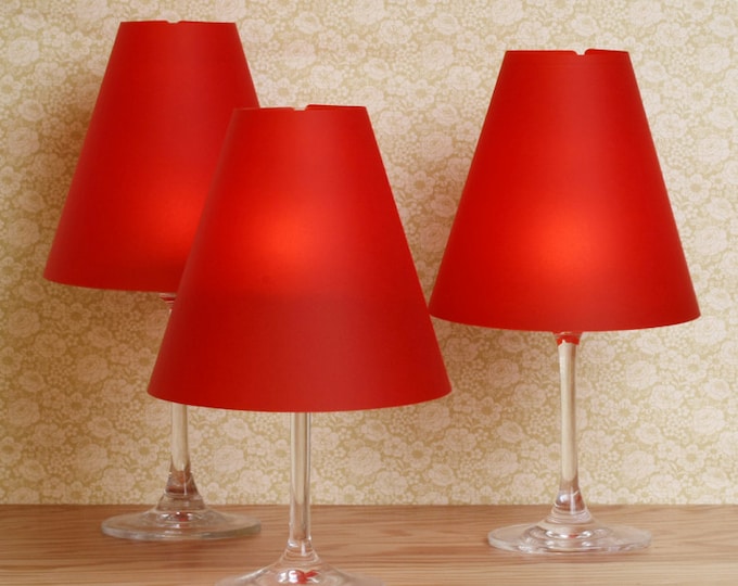 3 lampshades for wine glasses made of red vellum paper "Little red riding hood"