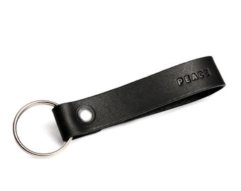 Leather lanyard black PEACE