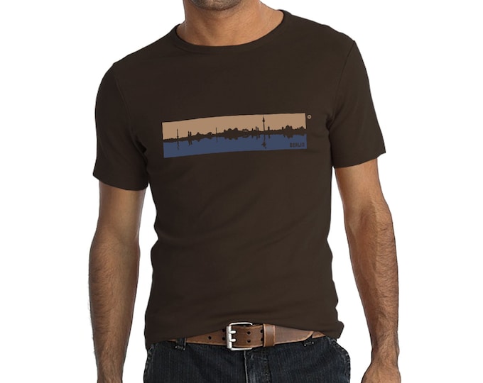 T-Shirt Berlin skyline brown and blue, 100% thick cotton, Fair wear certificated