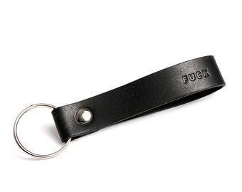 Leather lanyard black FUCK