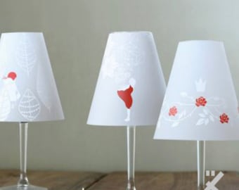 Fairy Tale Helene · "Sterntaler" or "Little Red Riding Hood" lampshades for wine glasses with fairytale motifs.
