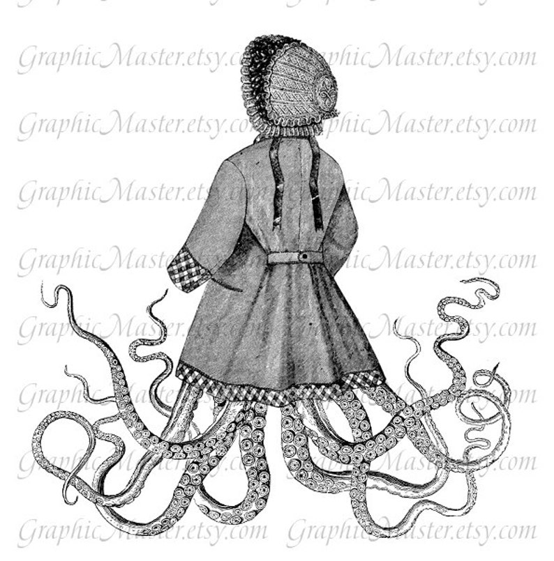 Steampunk Octopus in Vintage Dress Clip Art Digital Download | Etsy