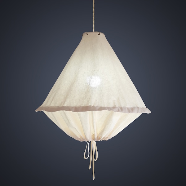 Katoenen hanglamp met zakvorm.