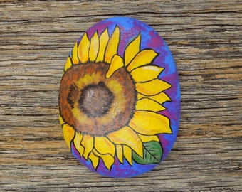 Sunflower Painted Rock, Decorative Accent Stone