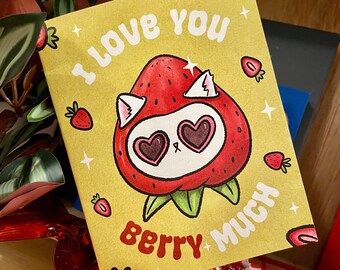 I love you berry much Valentines Card, Original Valentine cards, couple gift, 4x6 greeting card, wife gift