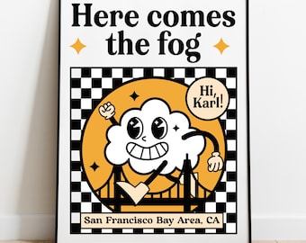 Karl the Fog Art print, 8.5"x11" (a4) Art paper, fine art print, digital art, San Francisco illustration, Bay Area California Souvenir.