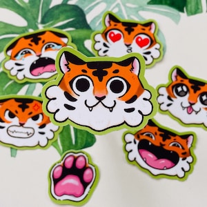 Paquete de pegatinas Sunny the Tiger, pegatina impermeable hecha a mano, 9 pegatinas brillantes, papelería de tigre