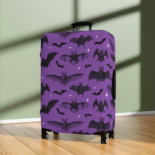 Vintage bats Luggage Cover, halloween goth suitcase cover, purple and black pattern design