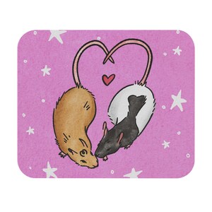 Rat Mousepad: Pink Heart Design, Animal Lover Desk Accessory