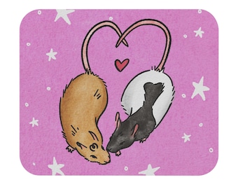 Rat Mousepad: Pink Heart Design, Animal Lover Desk Accessory