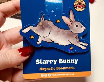 Holographic Starry Bunny Magnetic Bookmark: Book Lover Gift