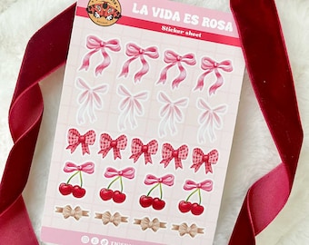 Pink Bows Sticker Sheet: Coquette Planner Stickers Matte