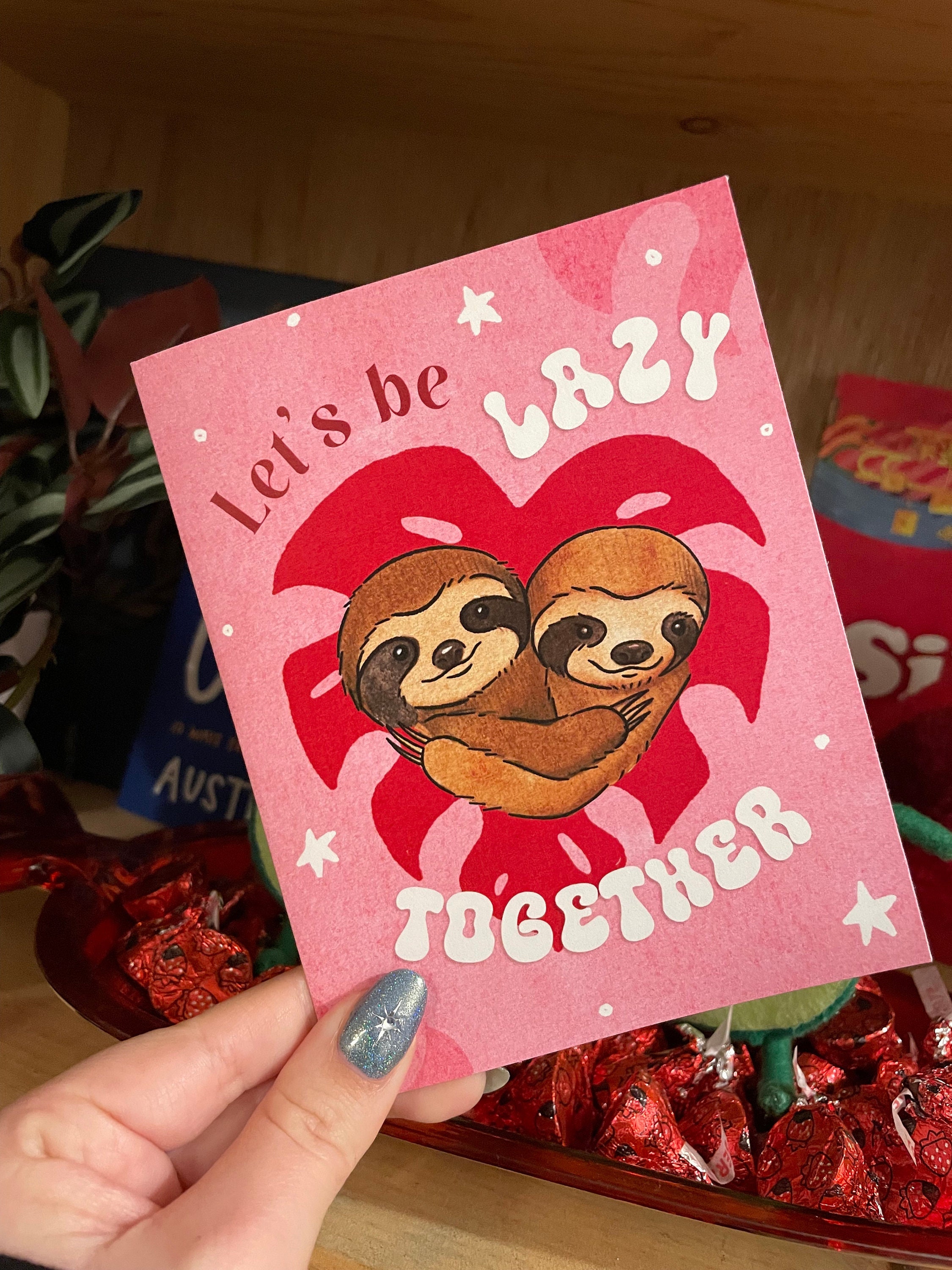Happy Valentines Day Sloth Sleeping On Tree Vector Image