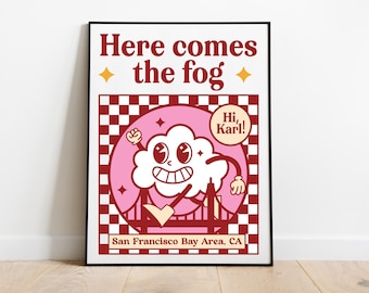 Karl the Fog Art print, 8.5"x11" (a4) Art paper, fine art print, digital art, San Francisco illustration, Bay Area California Souvenir.
