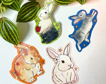 Bunny bunch sticker pack, handmade waterproof sticker, 4 stickers, bunny holographic stickers