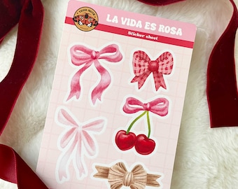 Pink Bows Sticker Sheet: Coquette Style Planner Stickers