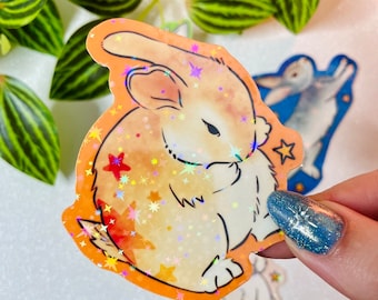 Orange bunny holographic waterproof sticker (1 sticker), handmade waterproof sticker, rabbit holographic stickers