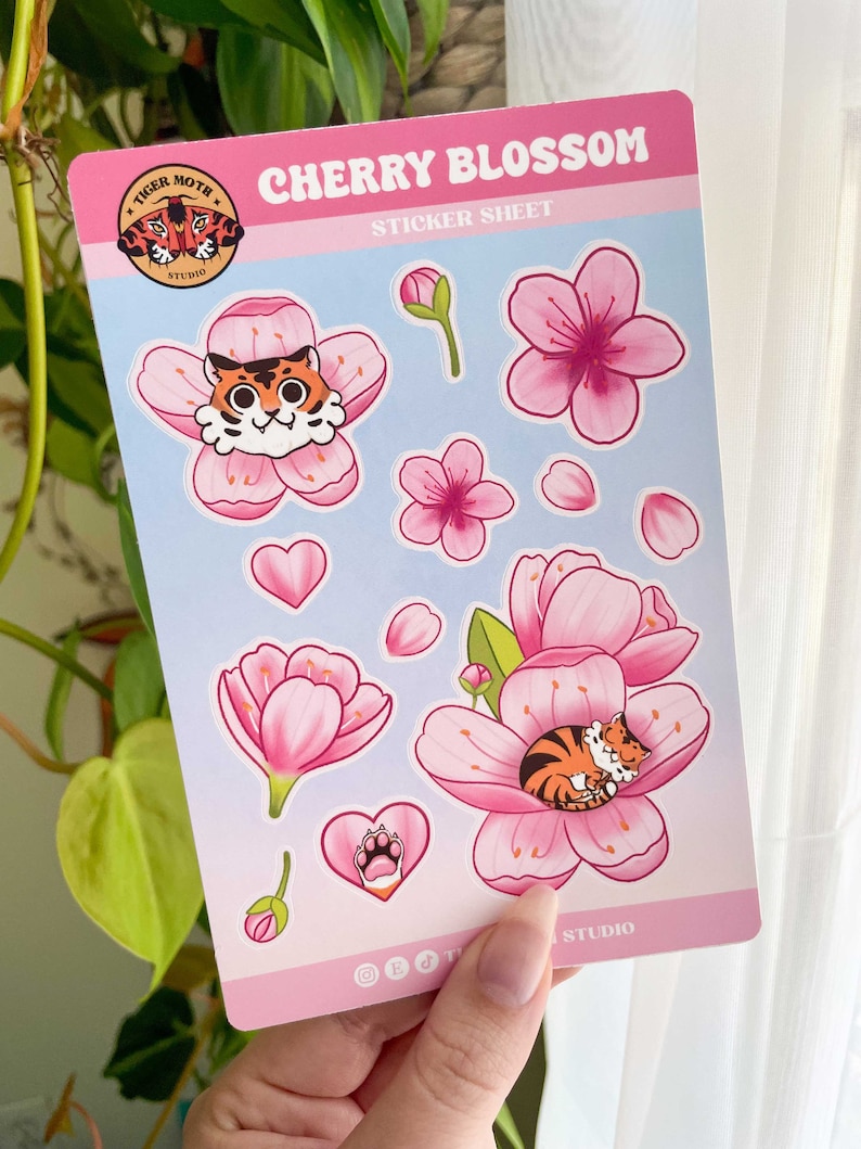 Sunny Spring Cherry Blossom Sticker Sheet, Matte Finish Scrapbooking ...