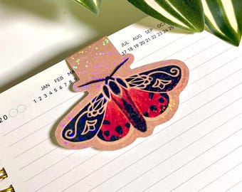 Moth Magic magnetic bookmark, Holo Rainbow Moth bookmark, Book lover gift, Cute Moth accessory