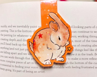 Orange Bunny Magnetic Bookmark: Starry Holographic Book Lover Gift