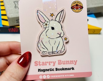 Holographic Starry Bunny Magnetic Bookmark: Book Lover Gift