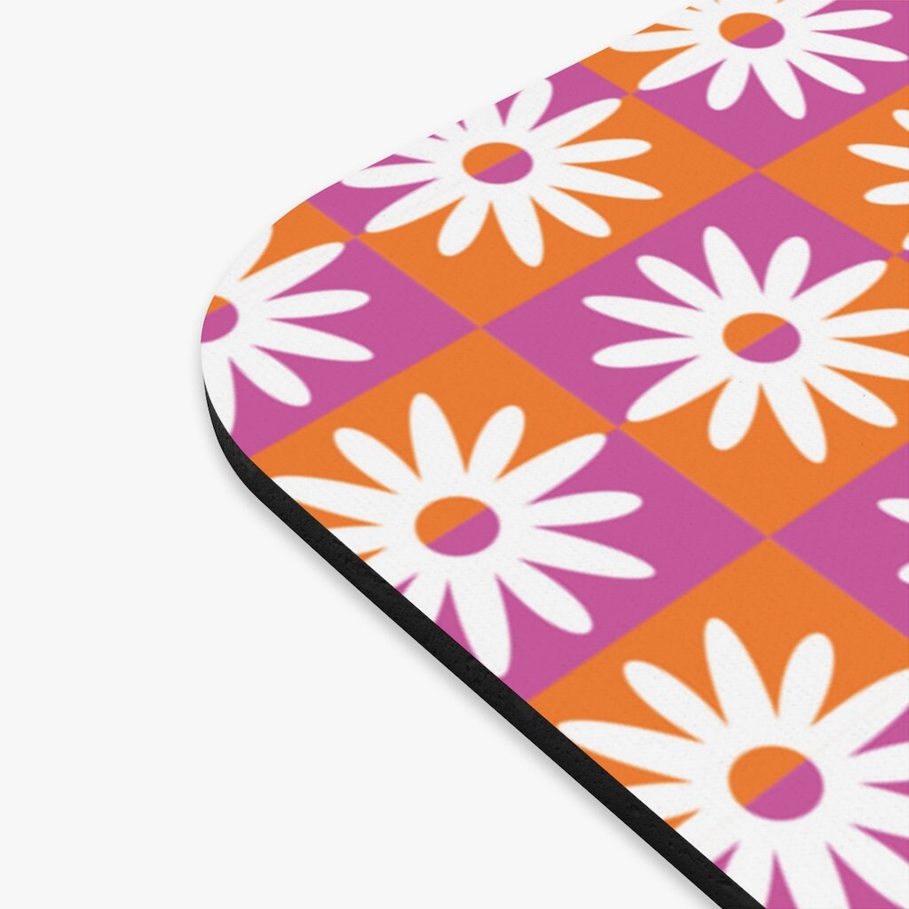 Groove Rose Mouse Pad rectangle, Retro Pink and Orange Desk Accessories ...