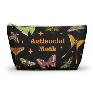 Antisocial Moth Accessory Pouch w T-bottom, makeup pouch, toiletry bag, makeup bag, small bag, luna moth makeup bag, cottagecore makeup bag