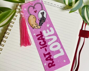 Rat Love Bookmark: Pink Laminated Bookmark with Tassel