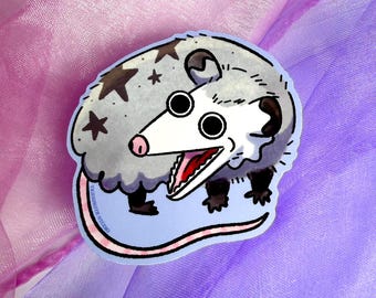 Cranky Opossum glossy sticker (1 sticker), handmade waterproof sticker