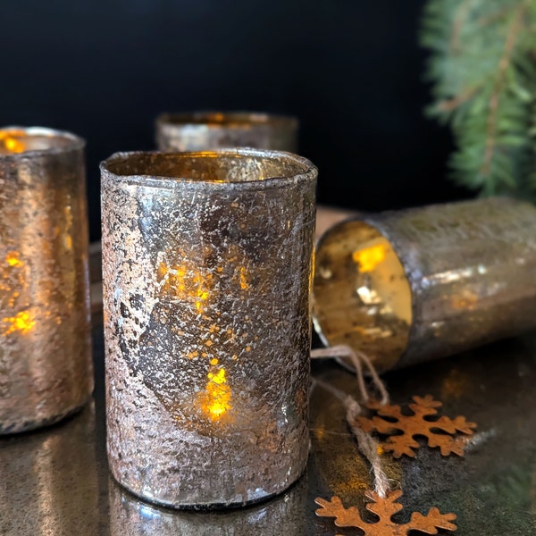Mercury Glass Look Votive Candle Holder Rustic Silver and Gold Tea Light Holder Wedding Table Decor Holiday Home Decorations