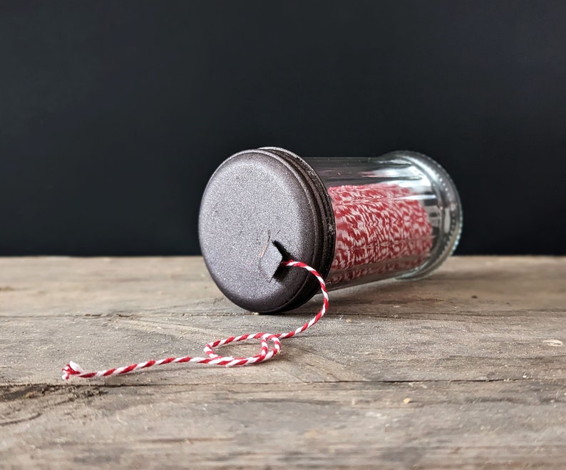 Baker's Crafting Twine Red and White Twisted Cotton Craft String in Glass Sugar Jar Gifts for Crafters Holiday Gift Wrap Vintage Style Decor image 7