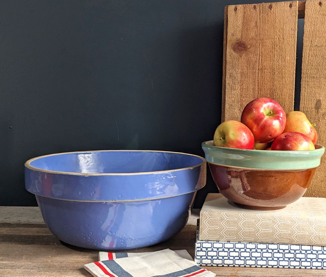 Antique Large Blue Stoneware Crockery Mixing Bowl Salt Glazed Etsy