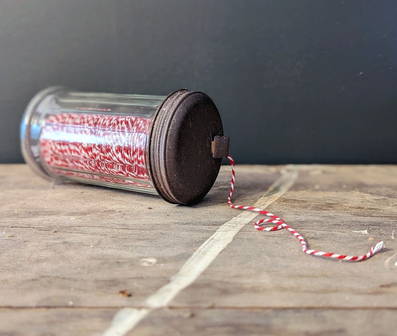 Baker's Crafting Twine Red and White Twisted Cotton Craft String in Glass Sugar Jar Gifts for Crafters Holiday Gift Wrap Vintage Style Decor image 8