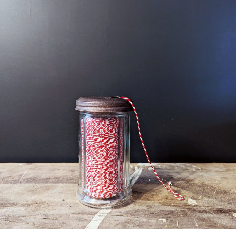 Baker's Crafting Twine Red and White Twisted Cotton Craft String in Glass Sugar Jar Gifts for Crafters Holiday Gift Wrap Vintage Style Decor image 6