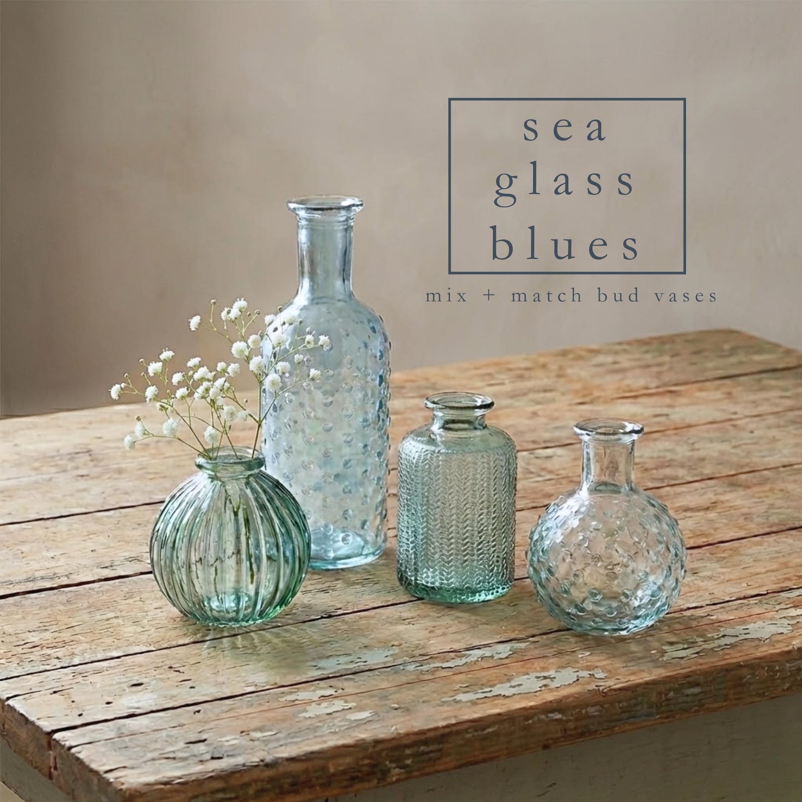 Blue sea glass bud vase for a cowgirl coastal kitchen