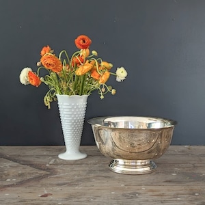 vintage silver plate punch bowl.  silver with light patina throughout.