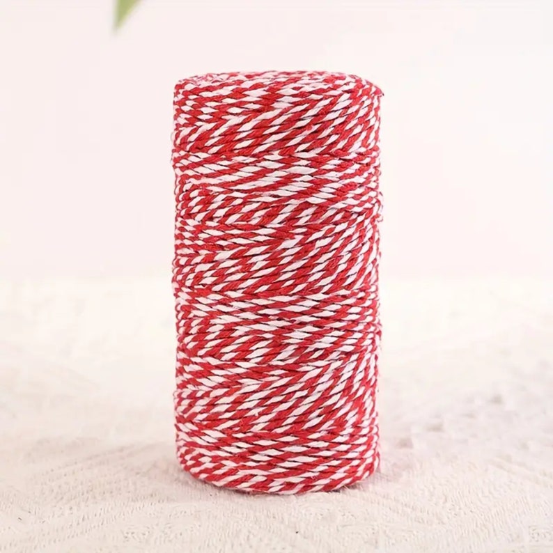 Baker's Crafting Twine Red and White Twisted Cotton Craft String in Glass Sugar Jar Gifts for Crafters Holiday Gift Wrap Vintage Style Decor image 5