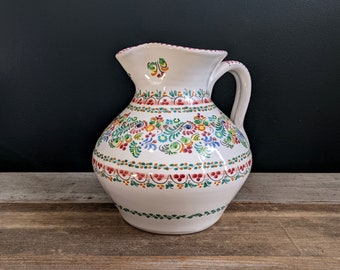 Hand Painted Colored Dot Spanish Ceramic Pottery Pitcher // Cruz Family Pottery // Wheel Thrown Pitcher