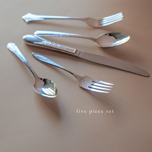Mismatched Vintage Silverware Set 5-Piece Antique Flatware for One Full Single Table Setting Unique Holiday Place Setting Table Decor