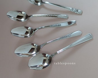 Tablespoons Vintage Silver Flatware Mis Matched Set Reusable Table Setting Brunch Silverware Antique Mix and Match Place Setting