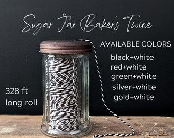 Baker's String Double Twisted Cotton Twine in a Vintage Sugar Jar for Holiday Package Wrapping Craft Supplies or Gifts