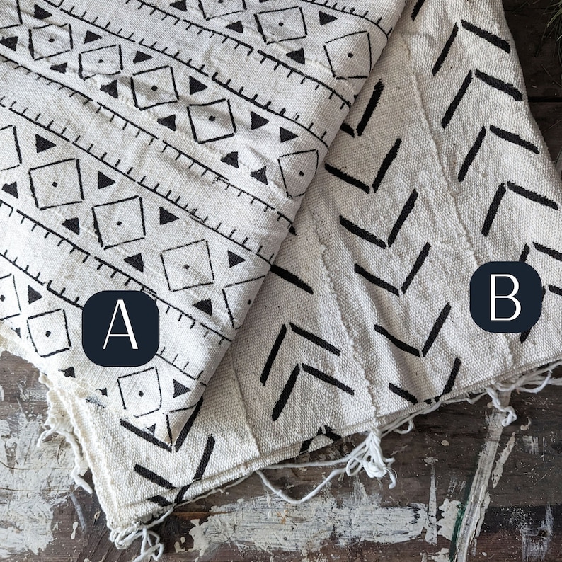 Authentic African Mudcloth White and Black Bogolan Mud Cloth Wholesale Handmade Thick Upholstery Fabric for Throw Pillows Boho Home image 4