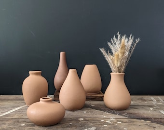 Desert Earth Color Clay Bud Vases Minimal Modern Natural Terracotta Mini Vase Collection for Dried Flowers Neutral Home Decor Gift Set