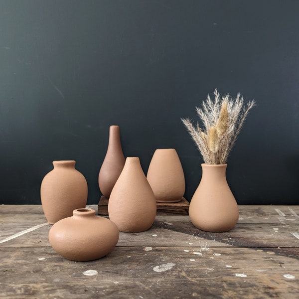Desert Earth Color Clay Bud Vases Minimal Modern Natural Terracotta Mini Vase Collection for Dried Flowers Neutral Home Decor Gift Set
