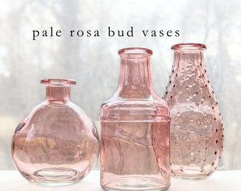 Pale Pink Bud Vases Small Depression Glass Style Rose Blush Vases Colorful Table Top Home Decor Eco Friendly Gifts