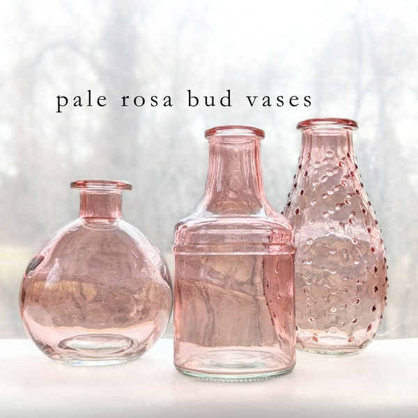 Pale Pink Bud Vases Small Depression Glass Style Rose Blush Vases Colorful Table Top Home Decor Eco Friendly Gifts